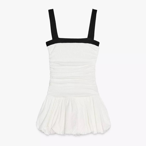New ZARA Balloon Textured Mini Dress - Picture 5 of 5